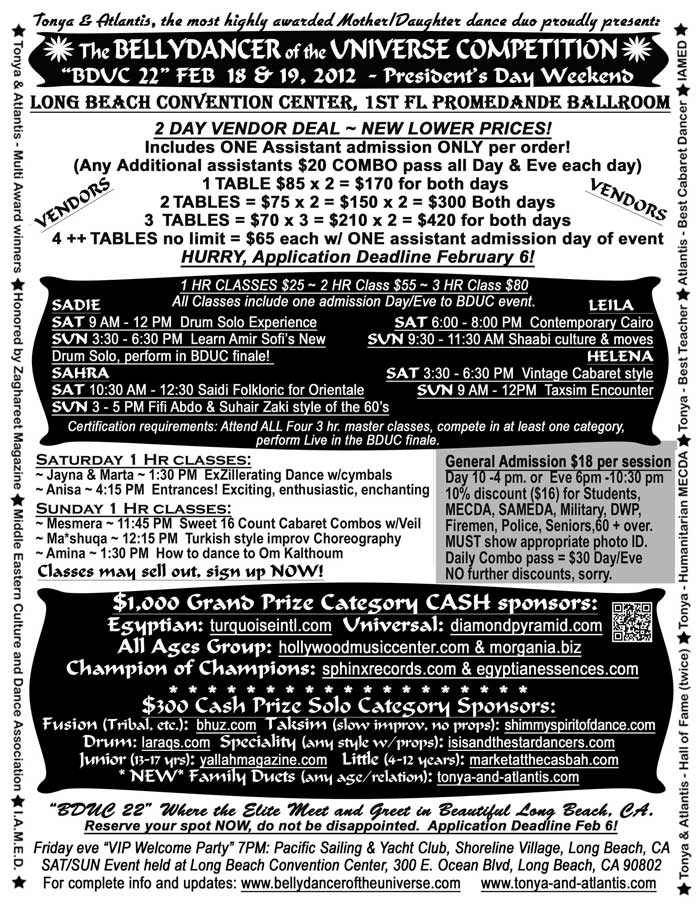Vendor Workshop Schedule w/Admission Prices